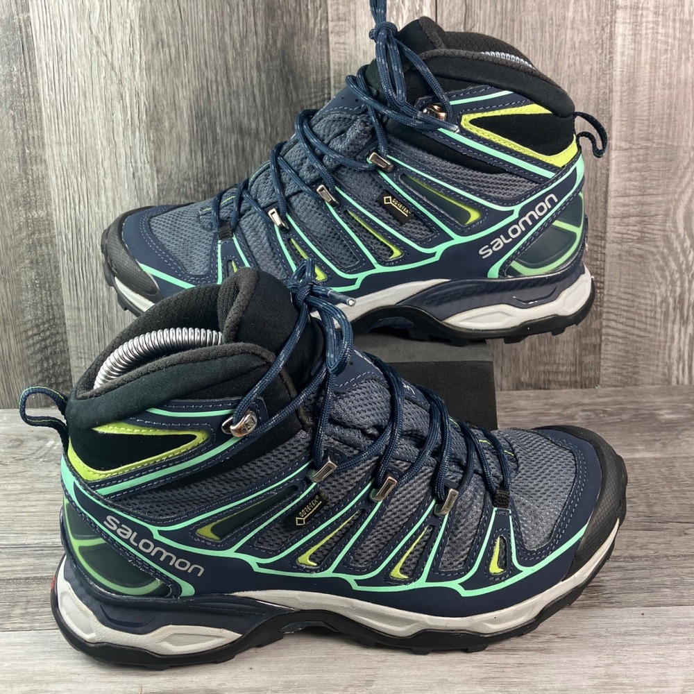 Salomon X-Ultra Mid GTX Hiking Boots Navy Green Gore-Tex 371524 Womens 7.5